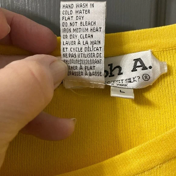 Joseph A Ribbed Sweater Shirt Slim Fit Womens Large Yellow Buckel Drop Shoulder - Picture 4 of 7